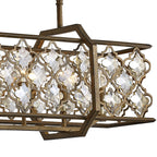 Diyas Indie 6 Light Rectangular Pendant Light in Mocha Teak Plated with Crystal
