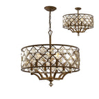 Diyas Indie 6 Light Round Pendant Light in Mocha Teak Plated with Crystal