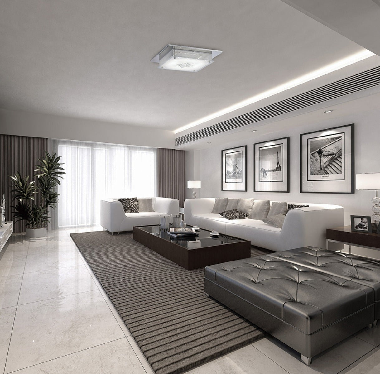 Diyas Ines Flush Ceiling Light in Polished Chrome with Crystal