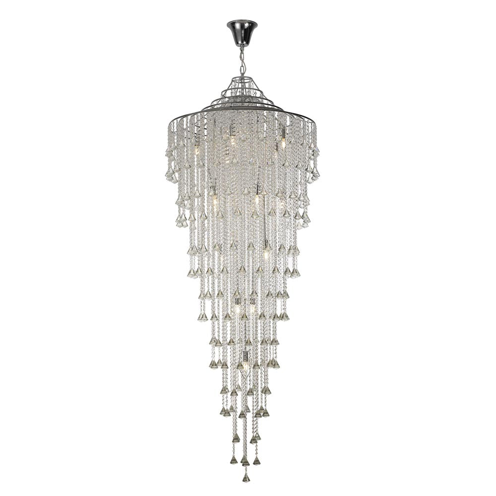 Diyas Inina 15 Light Tall Pendant Light in Polished Chrome with Crystal