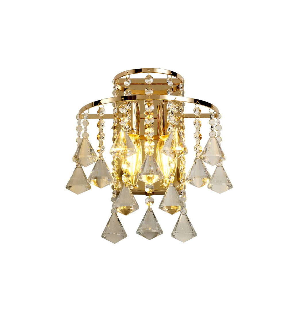 Diyas Inina 2 Light Switched Wall Light in French Gold with Crystal
