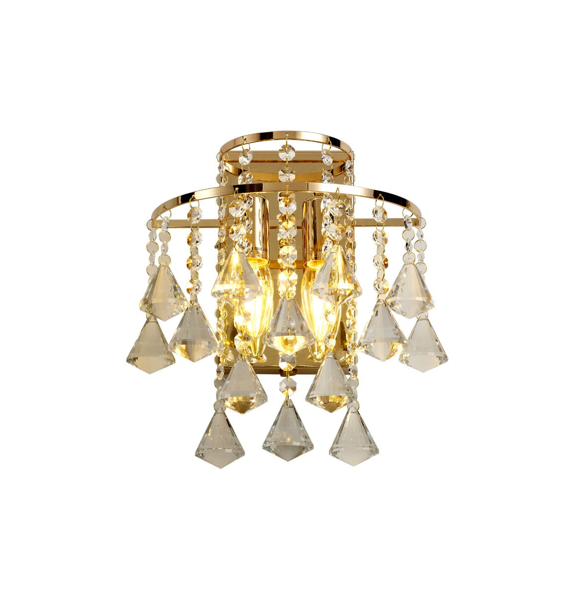 Diyas Inina 2 Light Switched Wall Light in French Gold with Crystal
