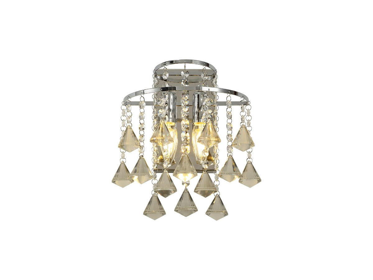 Diyas Inina 2 Light Switched Wall Light in Polished Chrome with Crystal