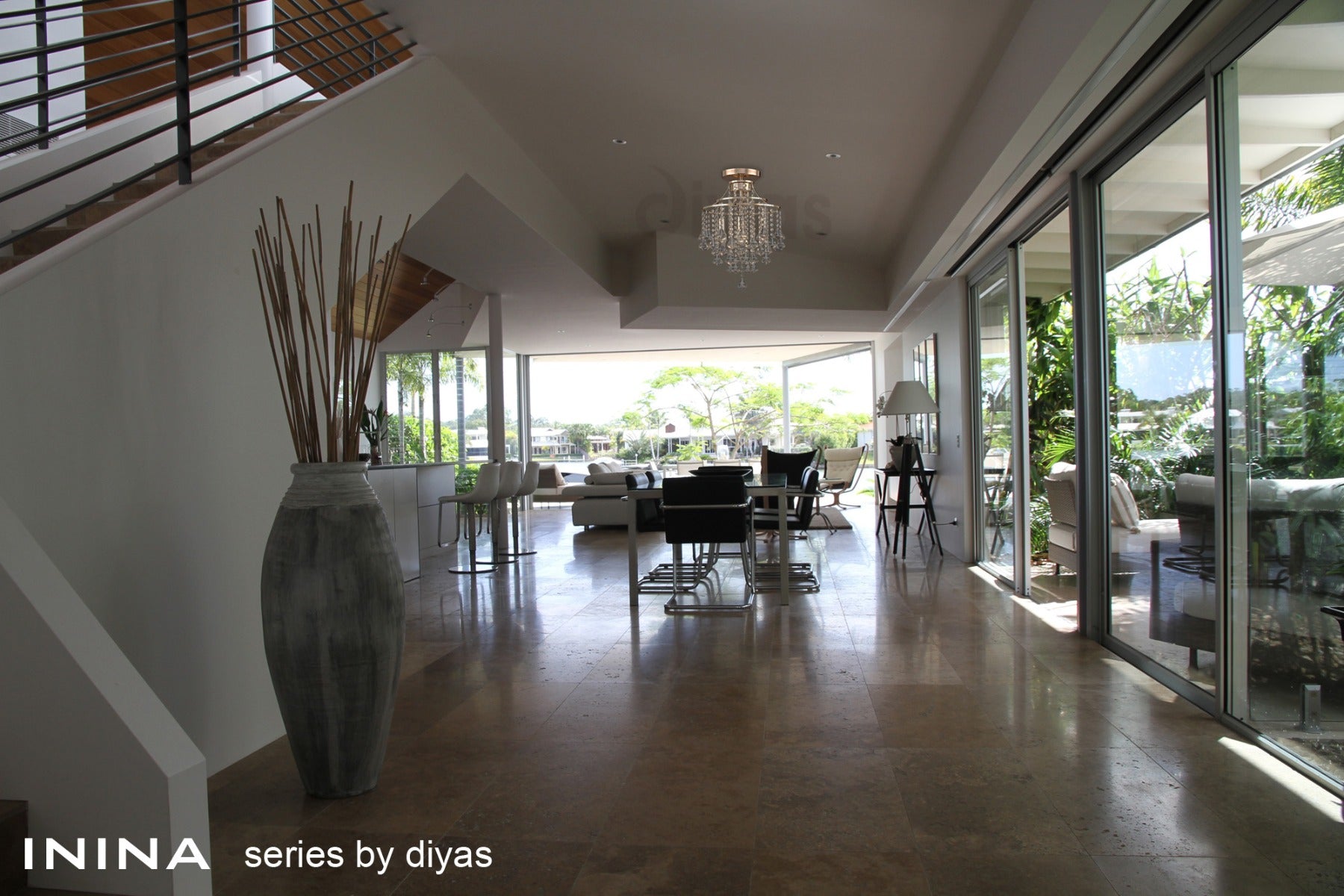Diyas Inina 4 Light Ceiling Light in French Gold with Crystal