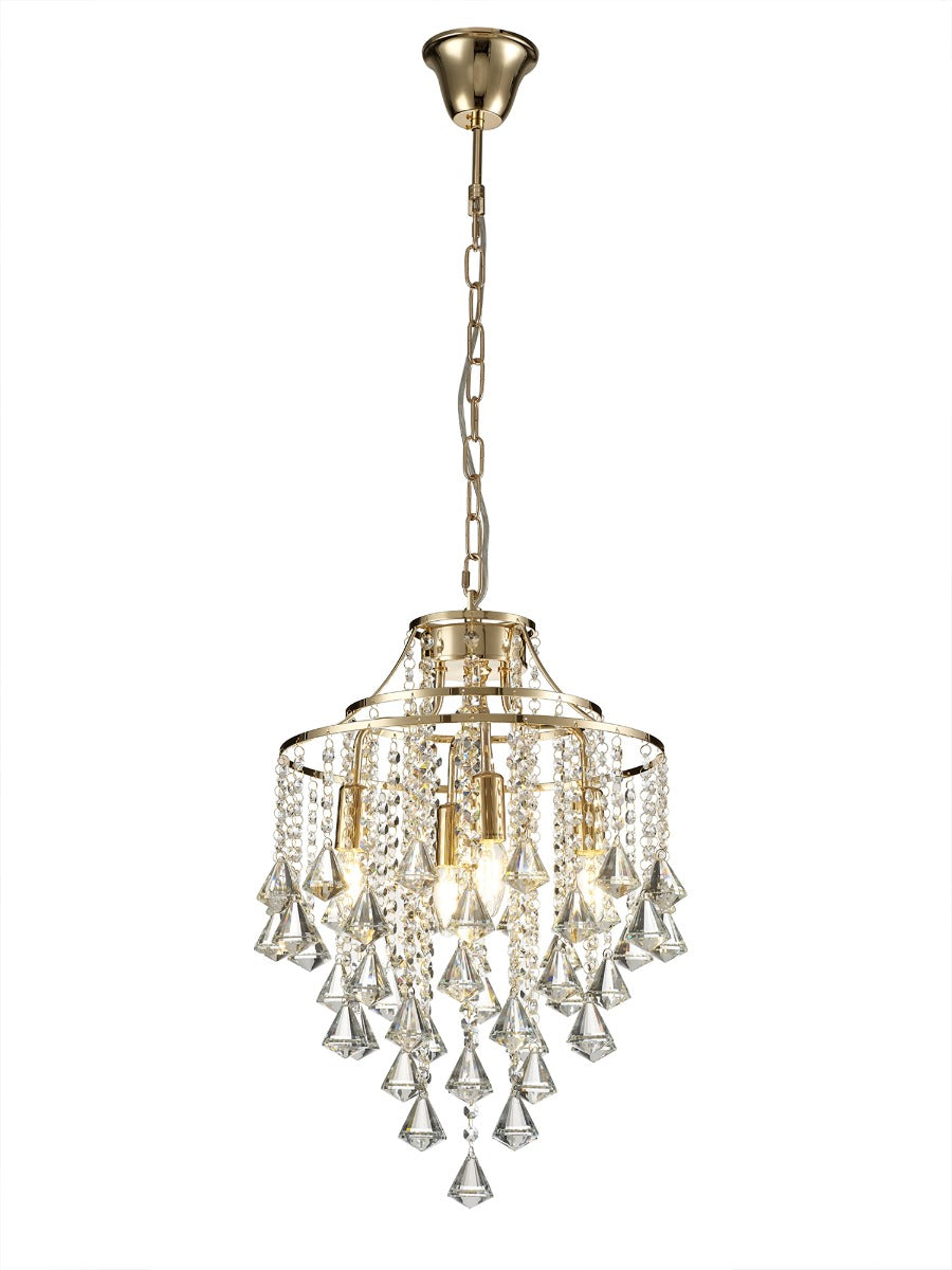 Diyas Inina 4 Light Pendant Light in French Gold with Crystal