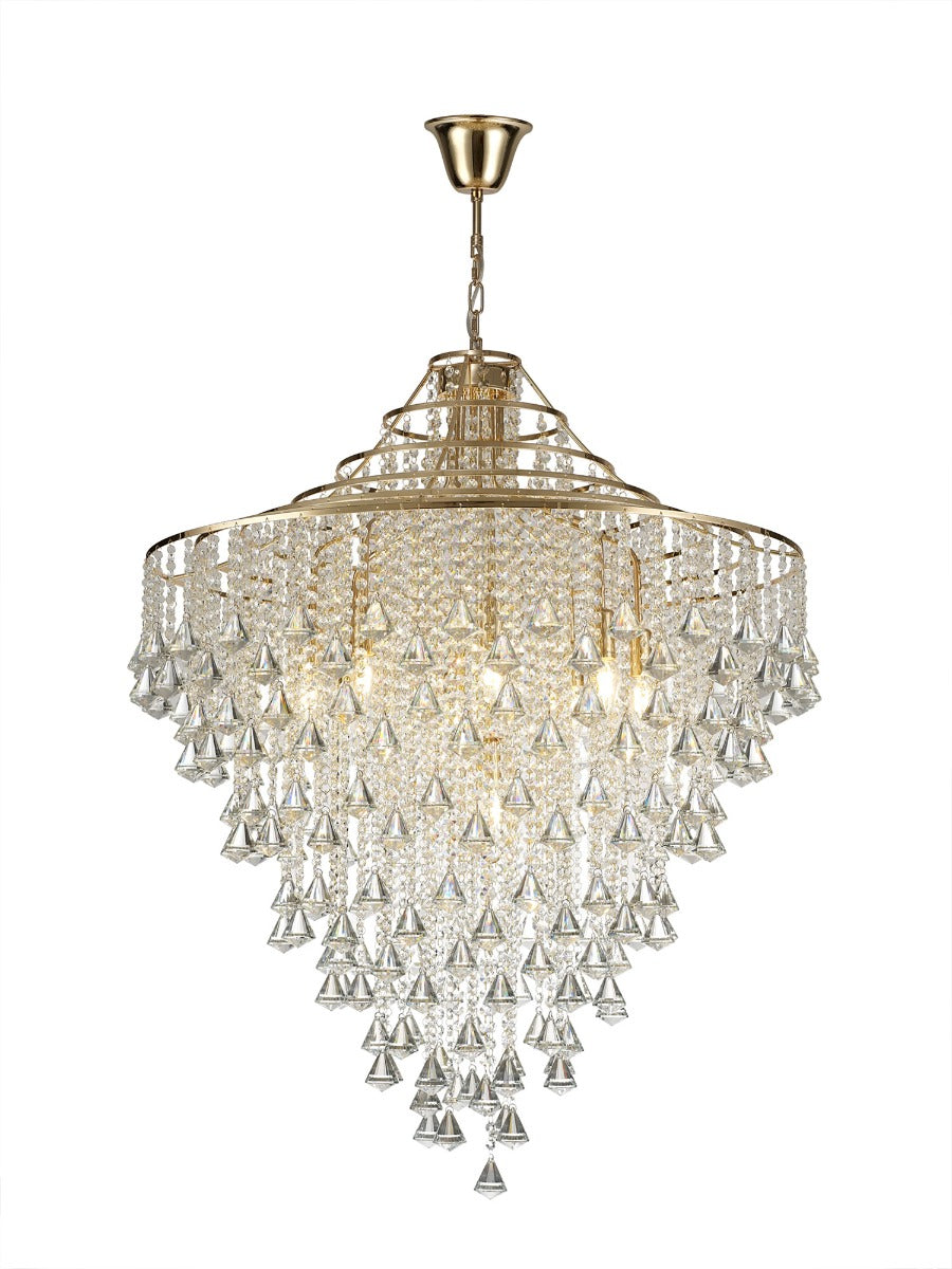 Diyas Inina 9 Light Pendant Light in French Gold with Crystal