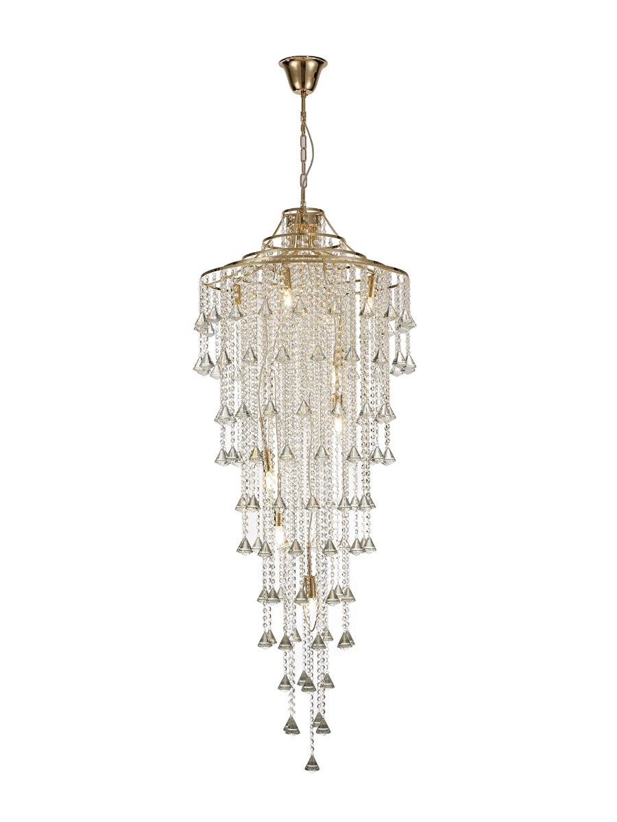 Diyas Inina 9 Light Tall Pendant Light in French Gold with Crystal