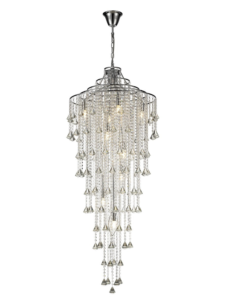 Diyas Inina 9 Light Tall Pendant Light in Polished Chrome with Crystal
