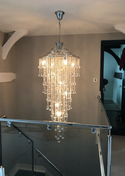 Diyas Inina 9 Light Tall Pendant Light in Polished Chrome with Crystal