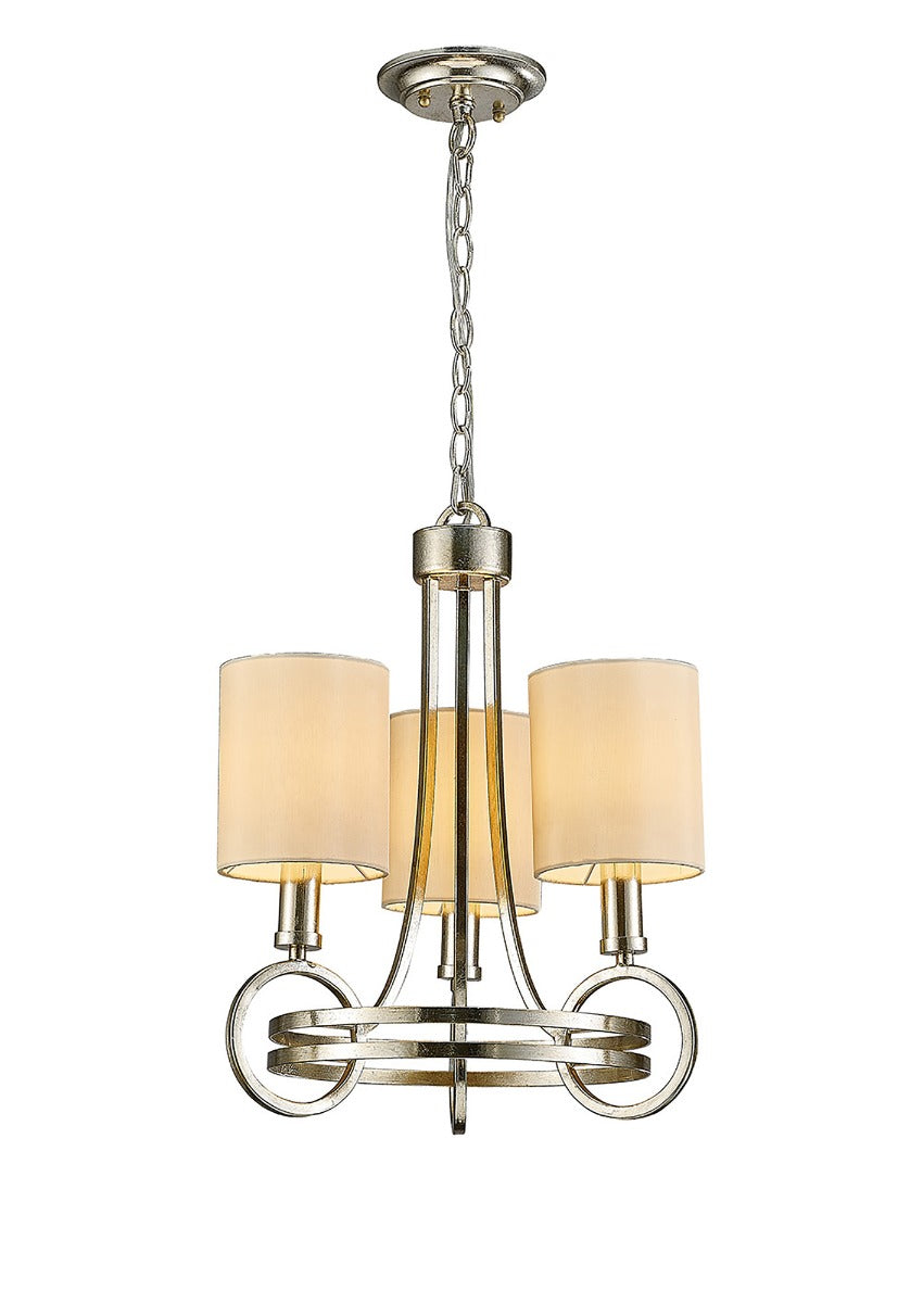 Diyas Isabella 3 Light Pendant Light in Antique Silver Teak Plated with Beige Shade
