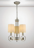 Diyas Isabella 3 Light Pendant Light in Antique Silver Teak Plated with Beige Shade