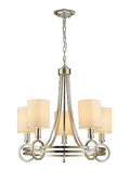 Diyas Isabella 5 Light Pendant Light in Antique Silver Teak Plated with Beige Shade