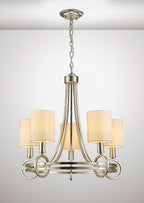 Diyas Isabella 5 Light Pendant Light in Antique Silver Teak Plated with Beige Shade
