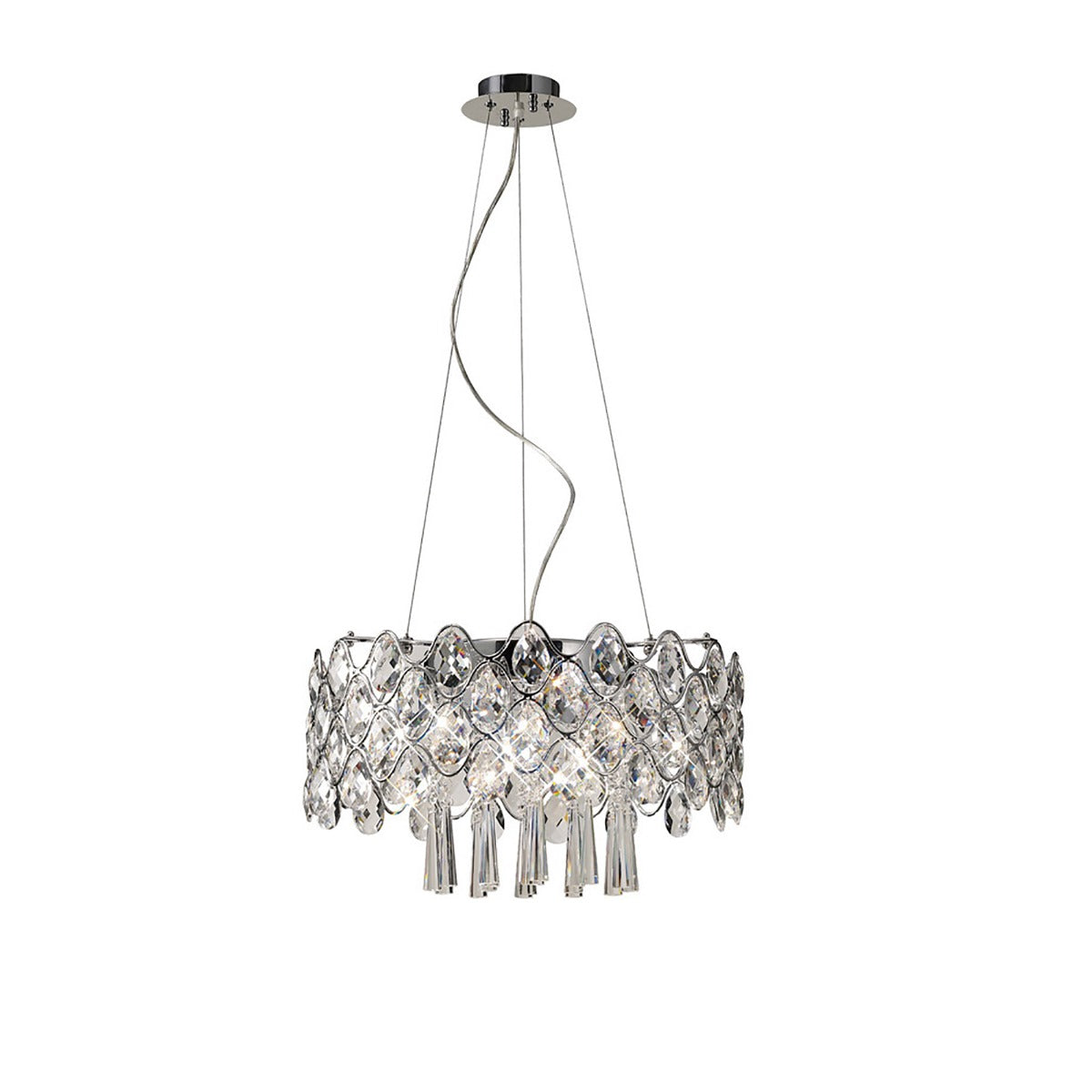 Diyas Kenzie 10 Light Pendant Light in Polished Chrome with Crystal