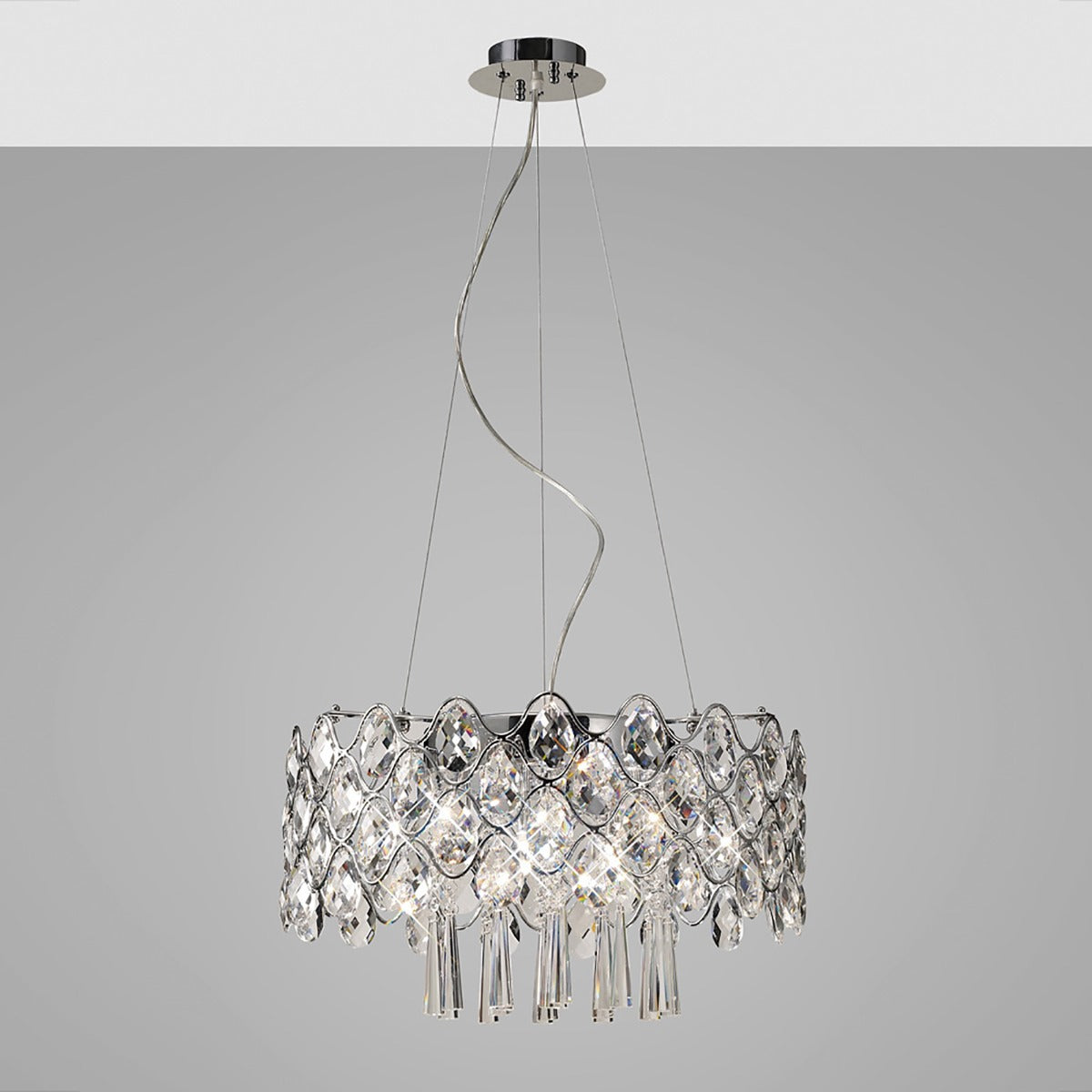 Diyas Kenzie 10 Light Pendant Light in Polished Chrome with Crystal
