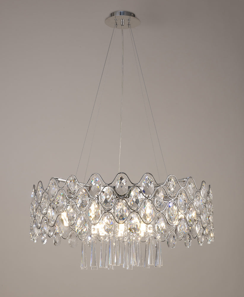 Diyas Kenzie 16 Light Round Pendant Light in Polished Chrome with Crystal