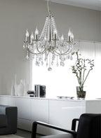 Diyas Kyra 8 Light Pendant Light in Satin Nickel with Crystal