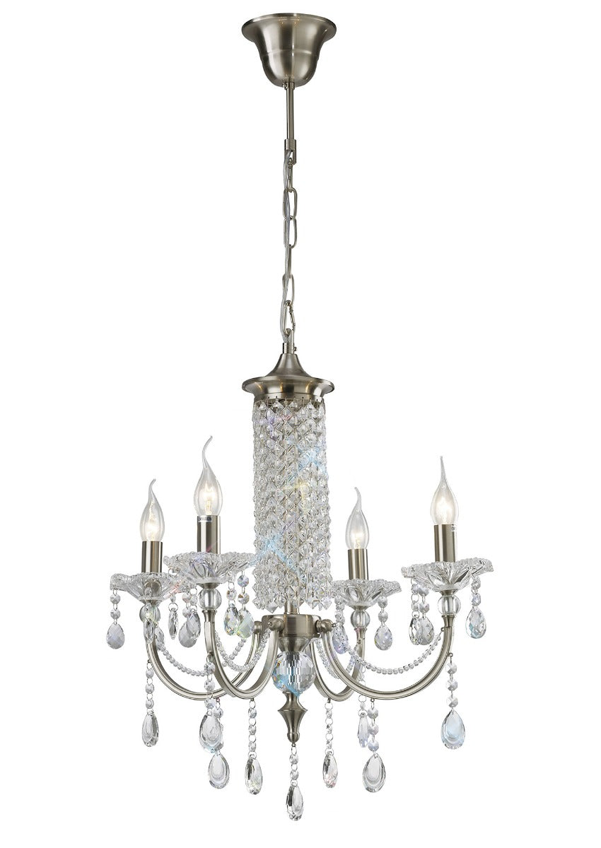 Diyas Leana 4 Light Pendant Light in Satin Nickel with Crystal