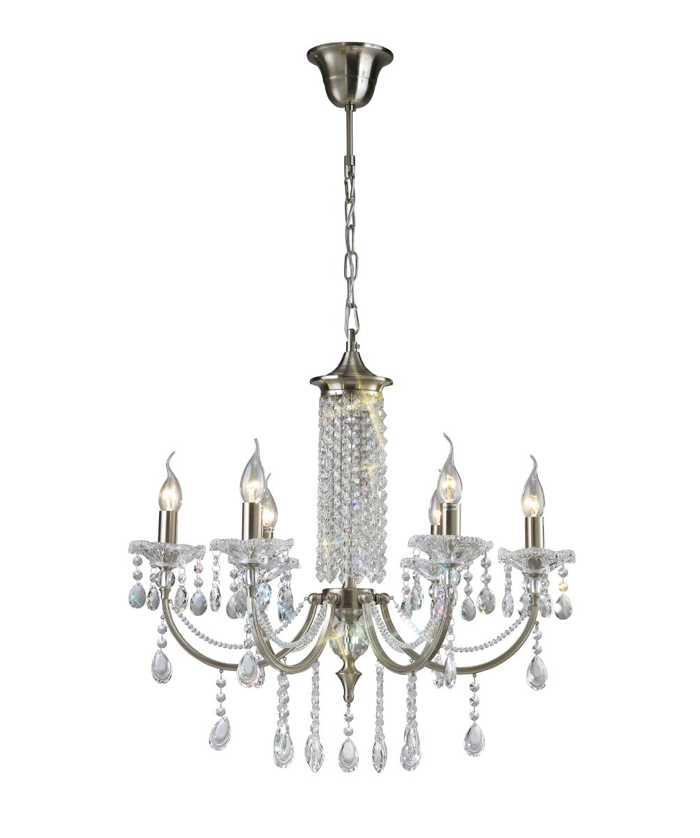 Diyas Leana 6 Light Pendant Light in Satin Nickel with Crystal