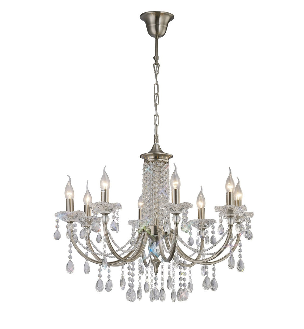 Diyas Leana 8 Light Pendant Light in Satin Nickel with Crystal
