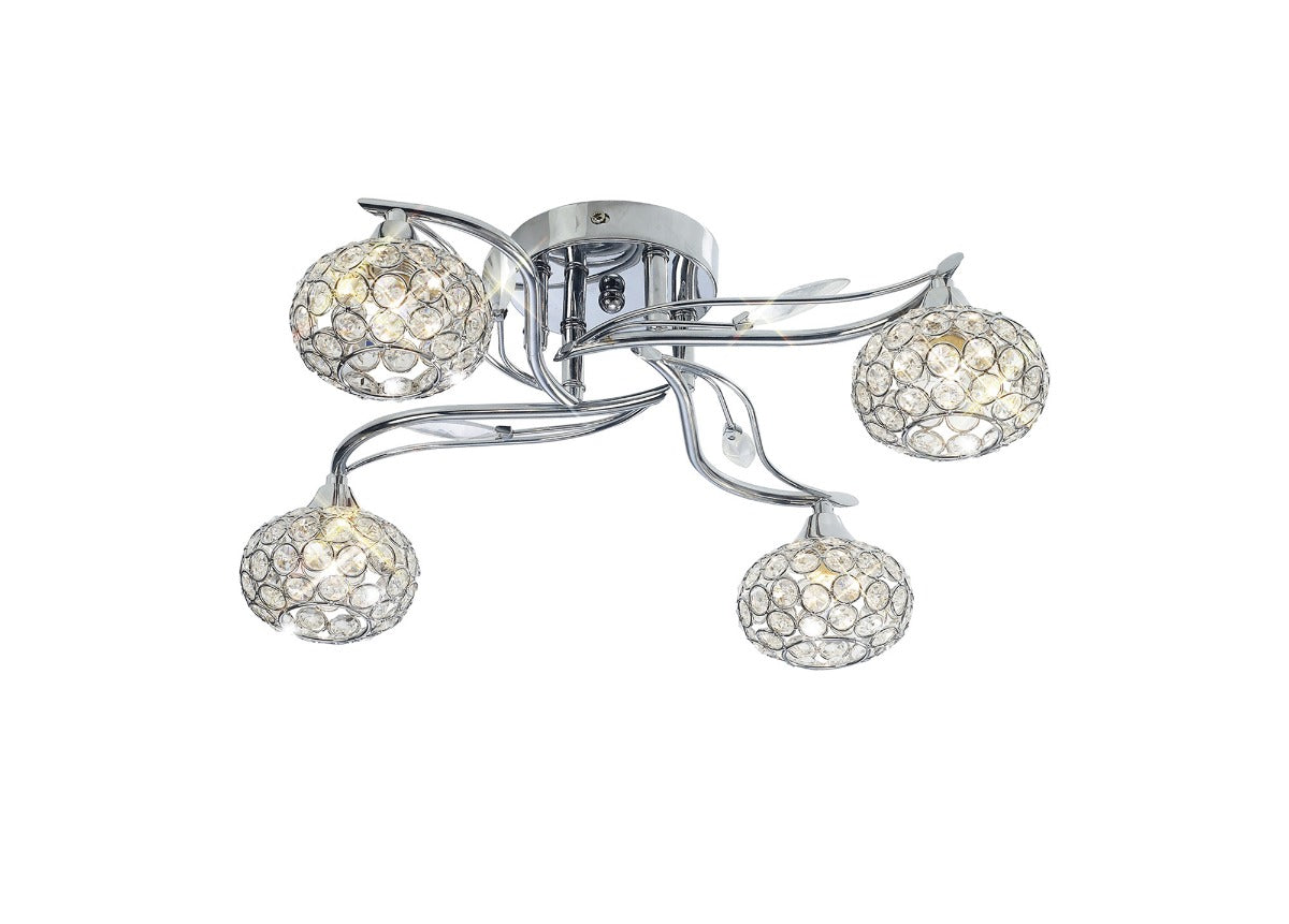 Diyas Leimo 4 Light Semi Flush Ceiling Light in Polished Chrome with Crystal
