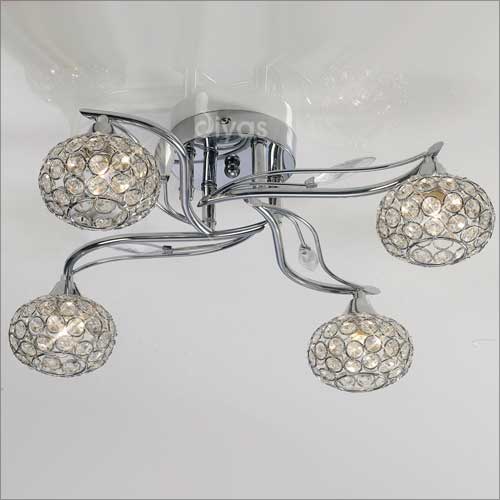 Diyas Leimo 4 Light Semi Flush Ceiling Light in Polished Chrome with Crystal