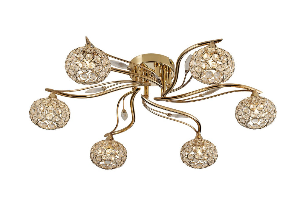 Diyas Leimo 6 Light Semi Flush Ceiling Light in French Gold with Crystal