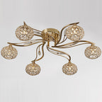 Diyas Leimo 6 Light Semi Flush Ceiling Light in French Gold with Crystal