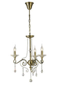Diyas Libra 3 Light Pendant Light in Antique Brass with Crystal