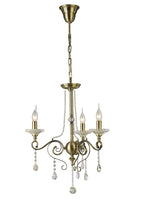 Diyas Libra 3 Light Pendant Light in Antique Brass with Crystal