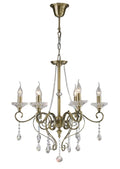 Diyas Libra 6 Light Pendant Light in Antique Brass with Crystal