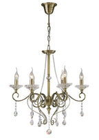 Diyas Libra 6 Light Pendant Light in Antique Brass with Crystal