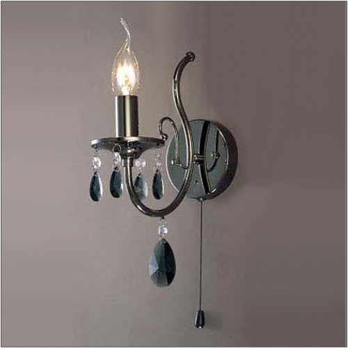 Diyas Luna 1 Light Wall Light in Black Chrome with Crystal