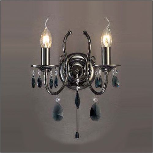 Diyas Luna 2 Light Wall Light in Black Chrome with Crystal