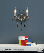 Diyas Luna 2 Light Wall Light in Black Chrome with Crystal