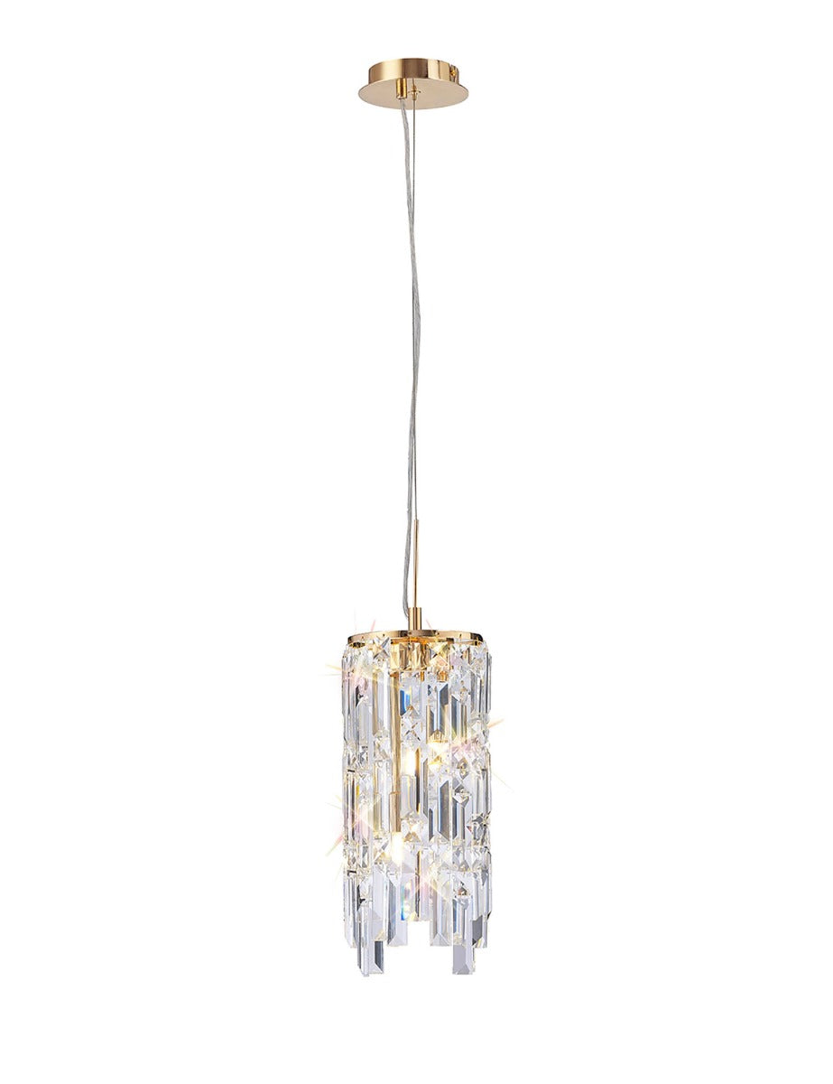Diyas Maddison 2 Light Cylinder Pendant Light in French Gold with Crystal