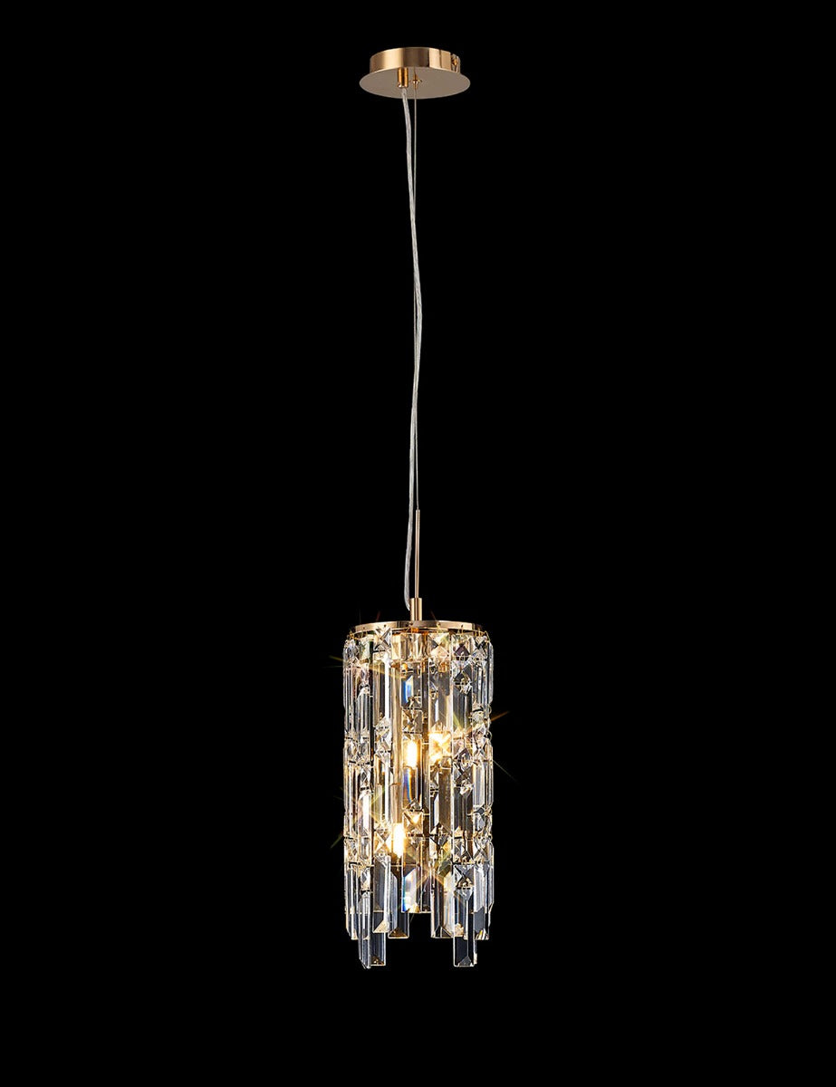 Diyas Maddison 2 Light Cylinder Pendant Light in French Gold with Crystal