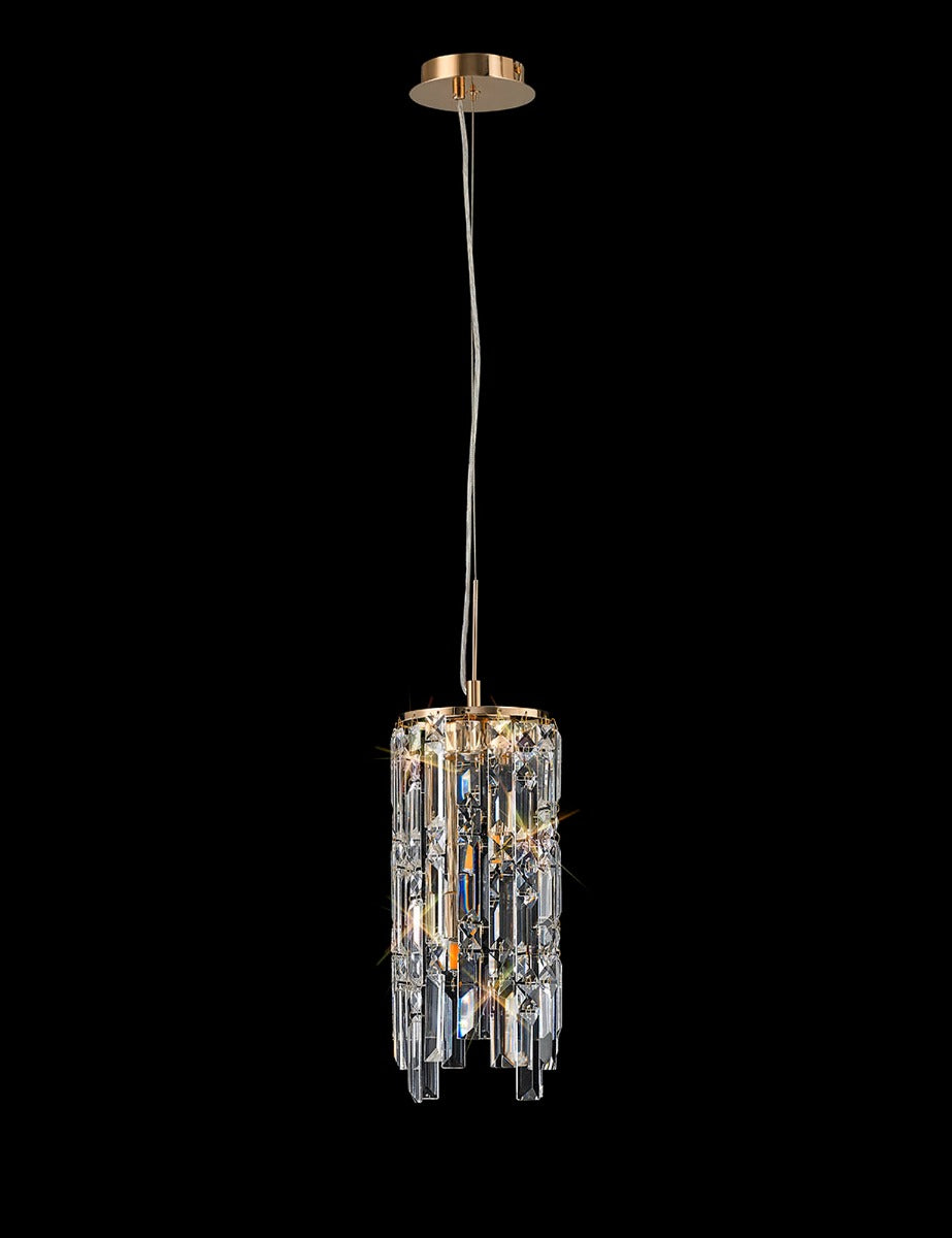 Diyas Maddison 2 Light Cylinder Pendant Light in French Gold with Crystal