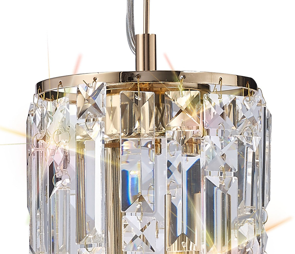 Diyas Maddison 2 Light Cylinder Pendant Light in French Gold with Crystal