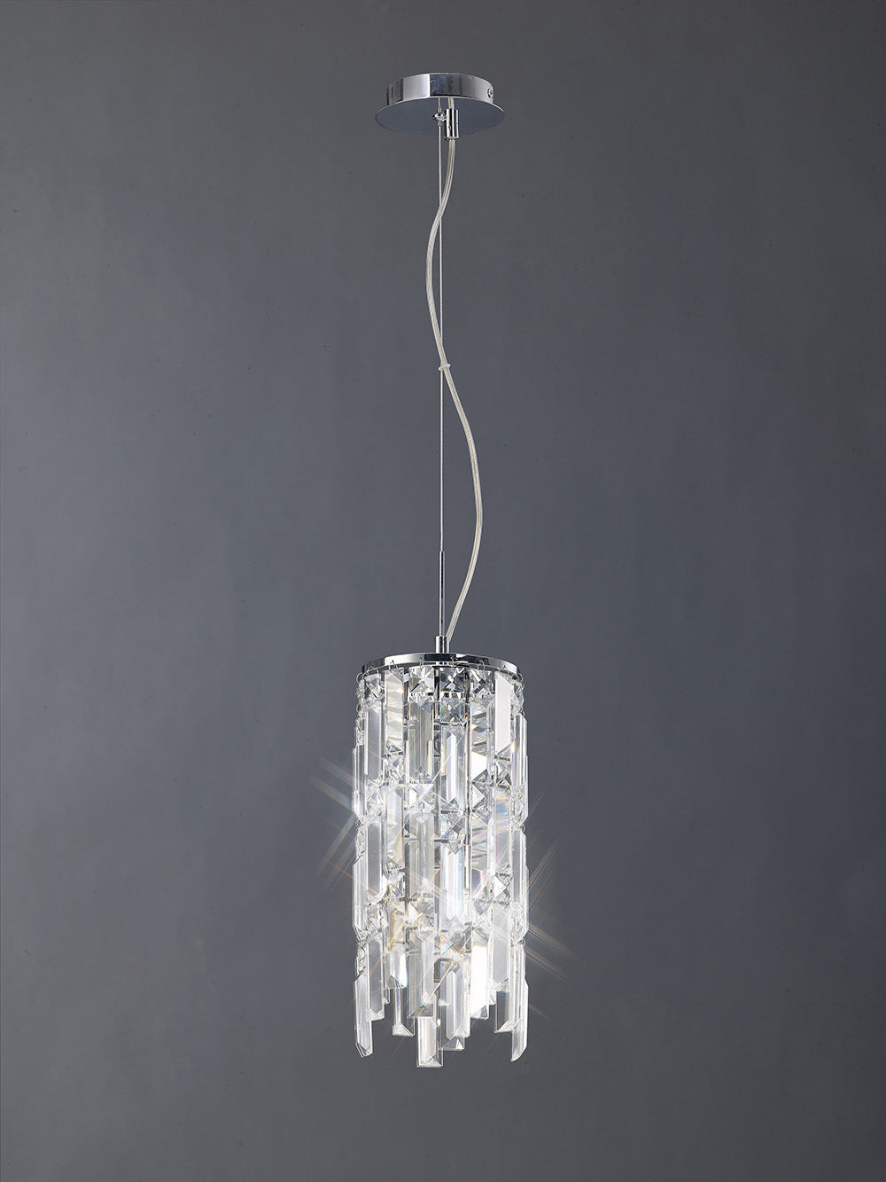 Diyas Maddison 2 Light Cylinder Pendant Light in Polished Chrome with Crystal