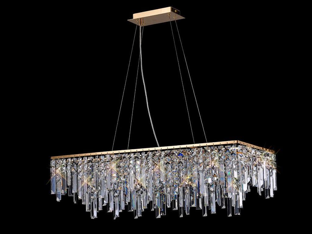 Diyas Maddison 6 Light Rectangular Bar Pendant Light in French Gold with Crystal