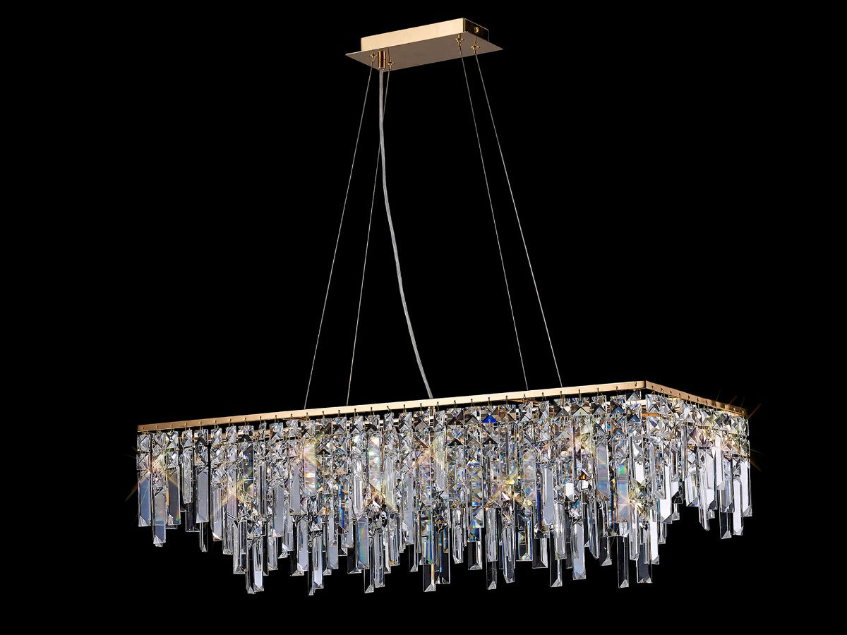 Diyas Maddison 6 Light Rectangular Bar Pendant Light in French Gold with Crystal