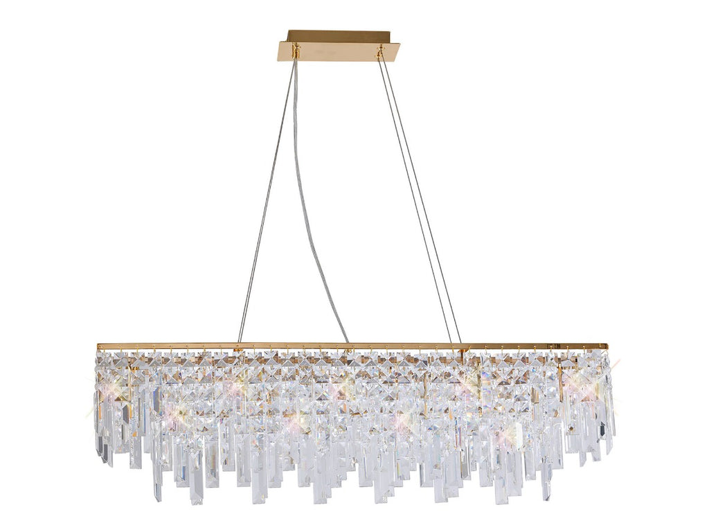 Diyas Maddison 6 Light Rectangular Bar Pendant Light in French Gold with Crystal