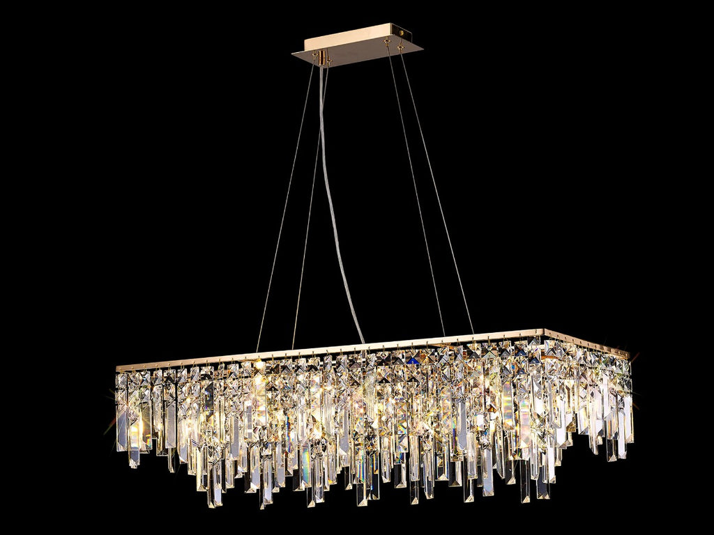 Diyas Maddison 6 Light Rectangular Bar Pendant Light in French Gold with Crystal