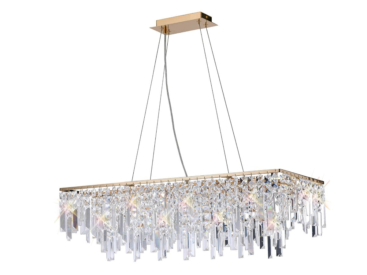 Diyas Maddison 6 Light Rectangular Bar Pendant Light in French Gold with Crystal