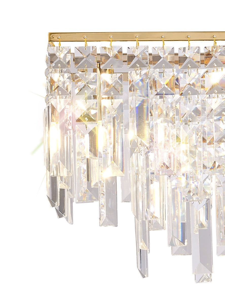 Diyas Maddison 6 Light Rectangular Bar Pendant Light in French Gold with Crystal