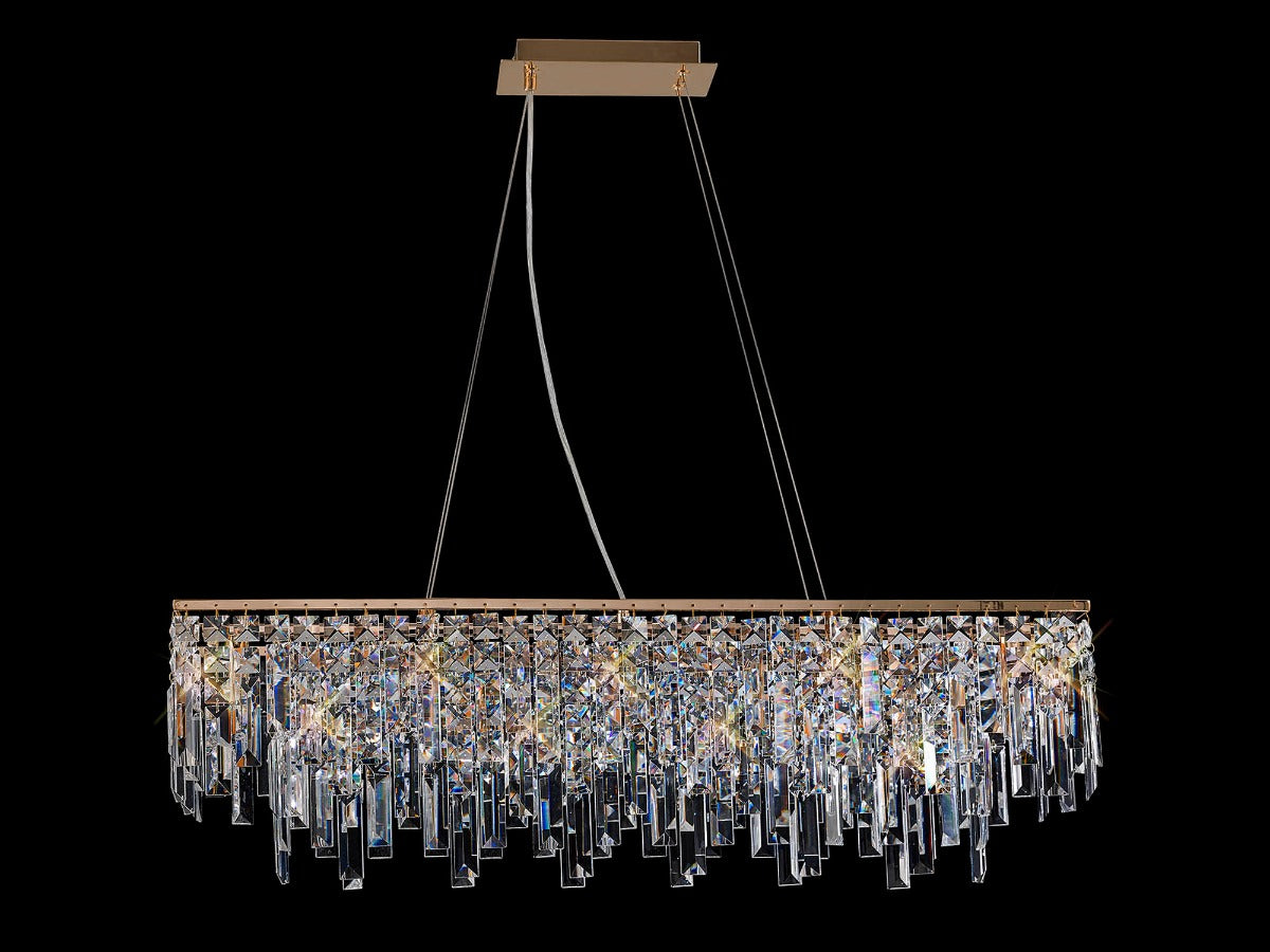 Diyas Maddison 6 Light Rectangular Bar Pendant Light in French Gold with Crystal