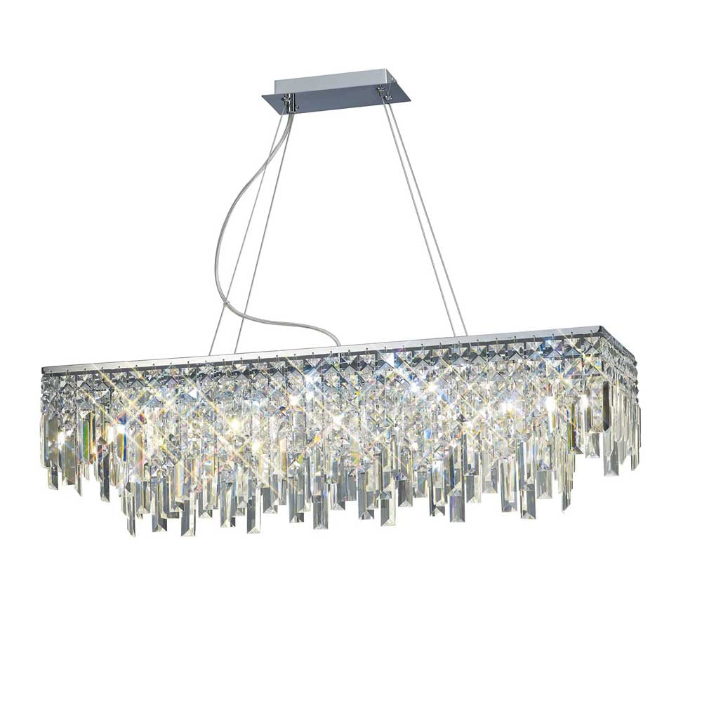Diyas Maddison 6 Light Rectangular Pendant Light in Polished Chrome with Crystal