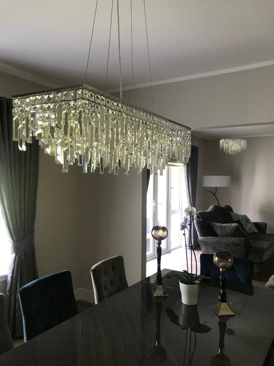 Diyas Maddison 6 Light Rectangular Pendant Light in Polished Chrome with Crystal