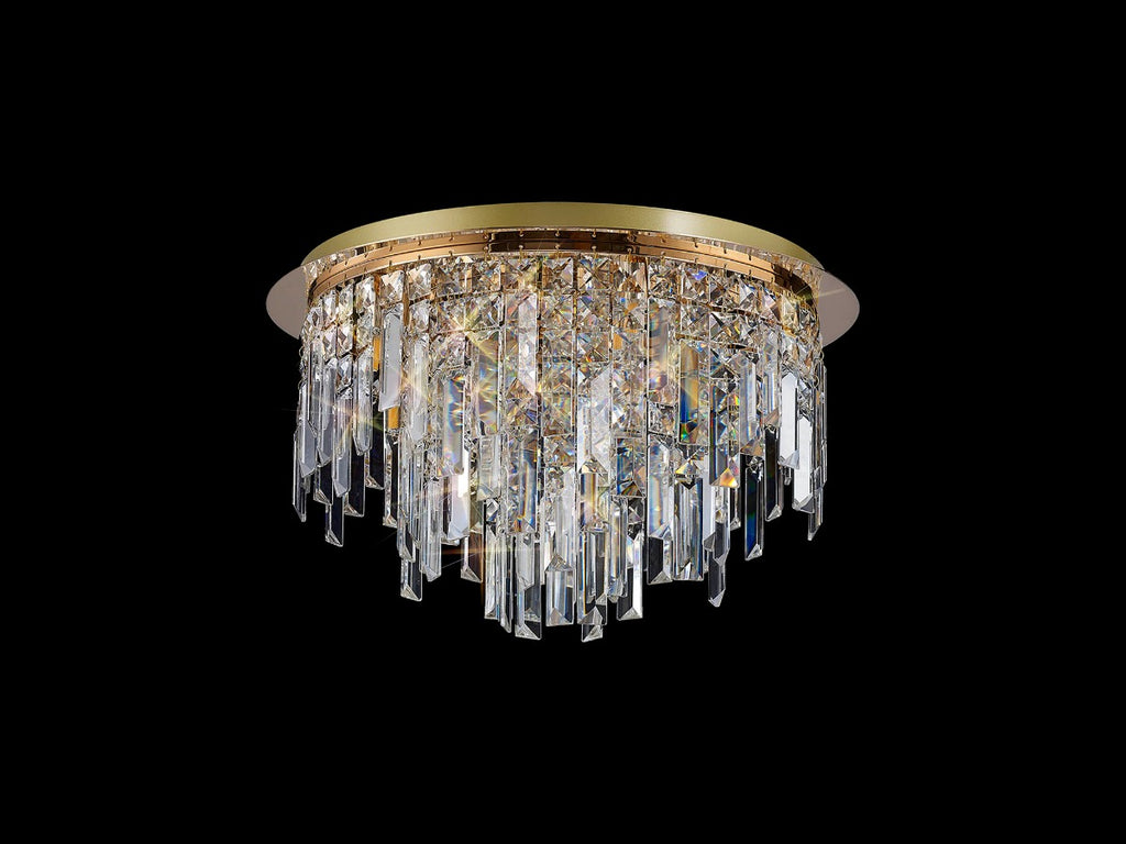 Diyas Maddison 6 Light Round Flush Ceiling Light in French Gold with Crystal